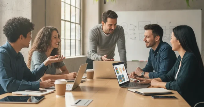 wide professional photo of a small creative marketing